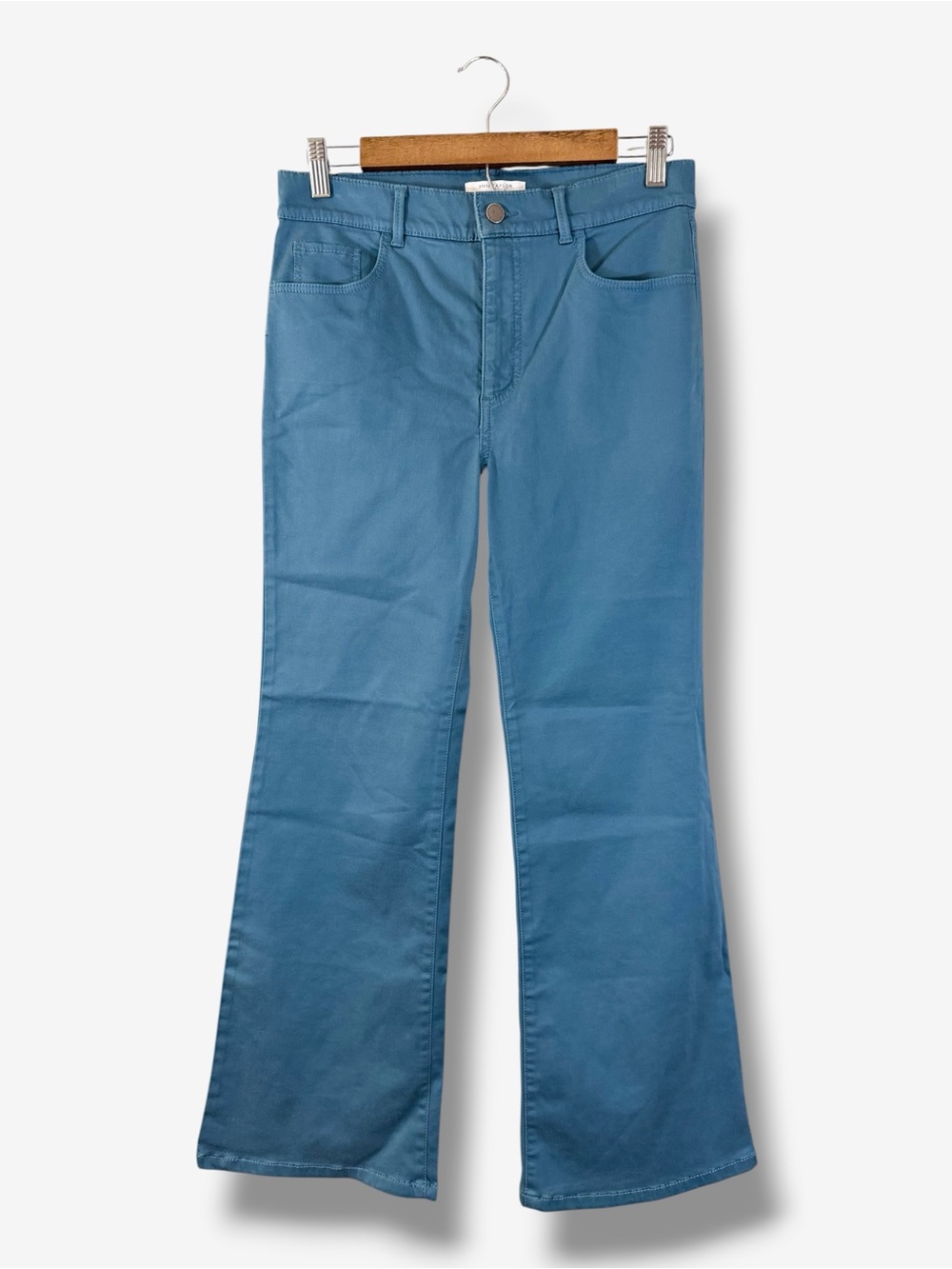 Ann Taylor Weekend Flare Twill Pants Size 6P Blue Cotton Stretch Preppy Casual